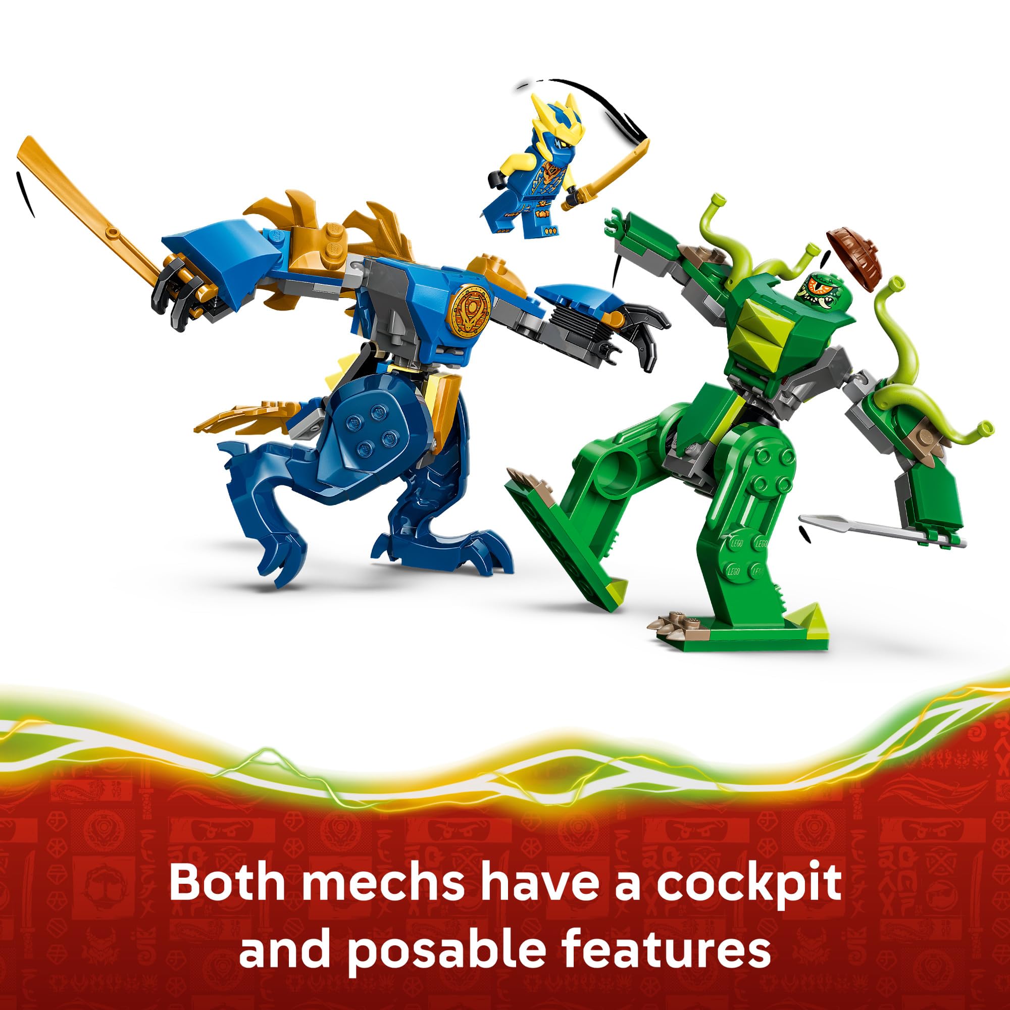 LEGO NINJAGO escena de combate con ambos mechs despierta imaginación colectiva