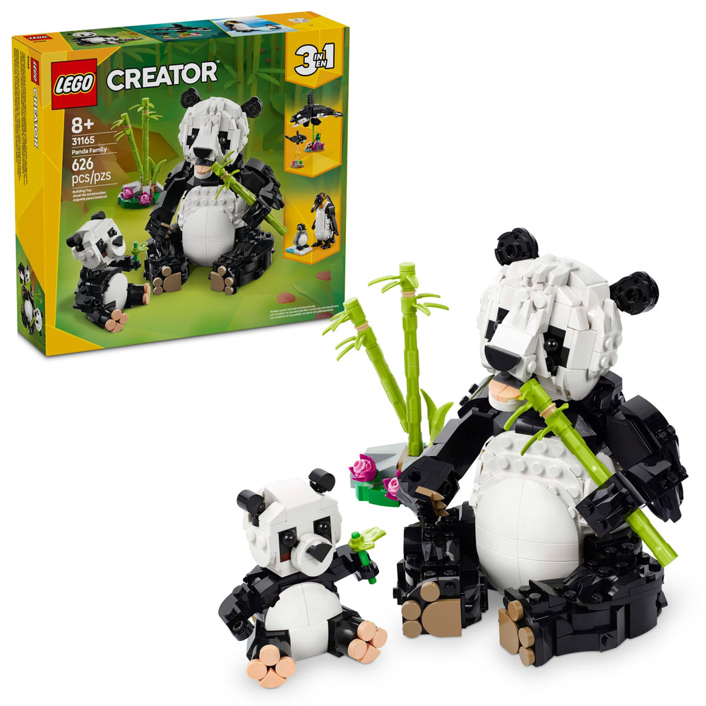 LEGO panda familia frente del empaque mostrando contenido y beneficios educativos