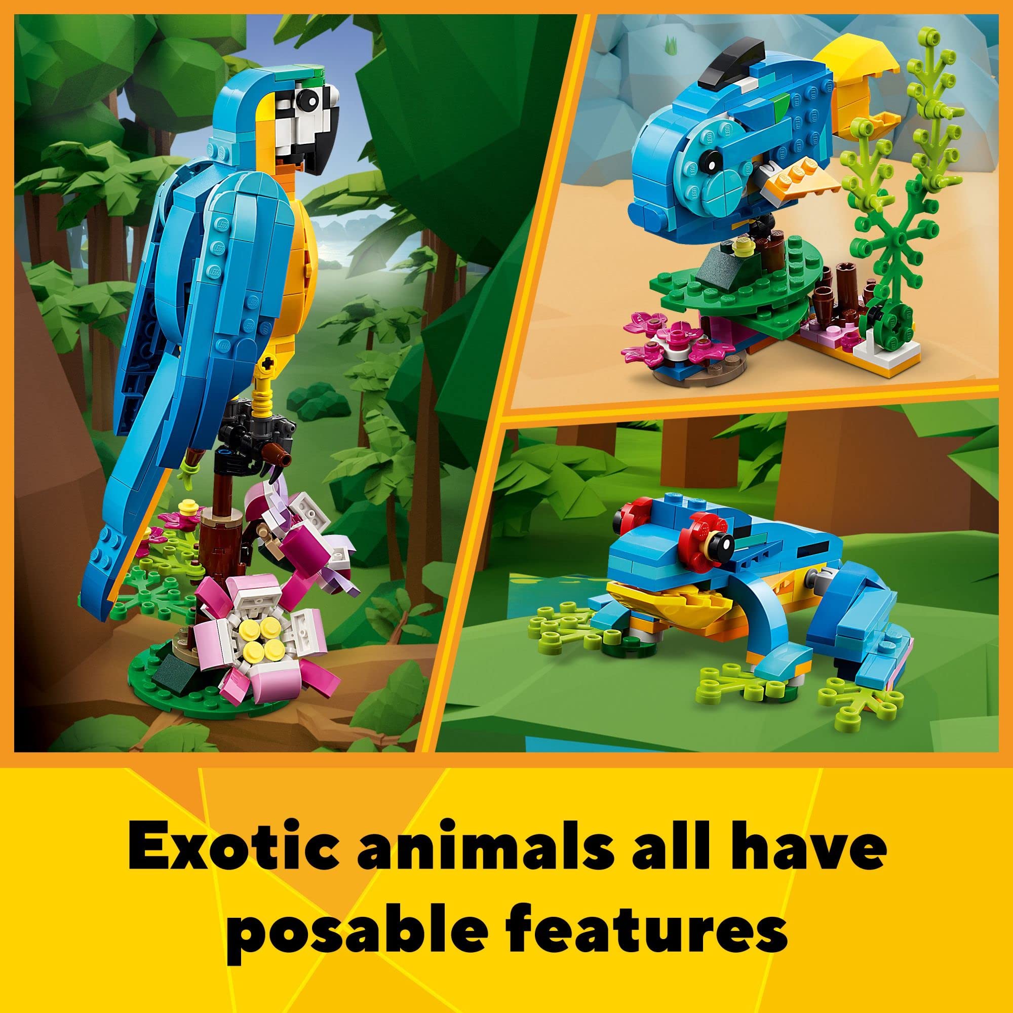 LEGO pez con lecho marino ilustrando transformación y juego acuático