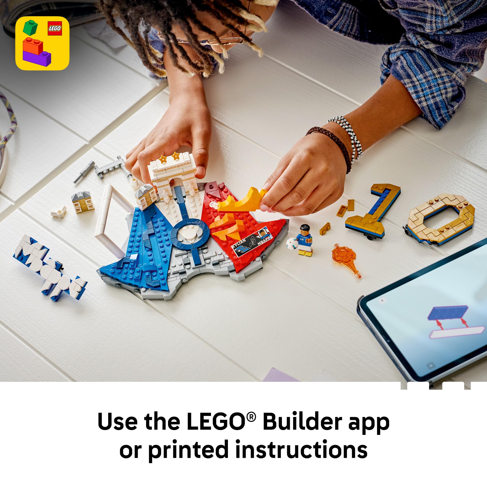 LEGO primer plano de piezas que muestra textura y colores de la selección francesa