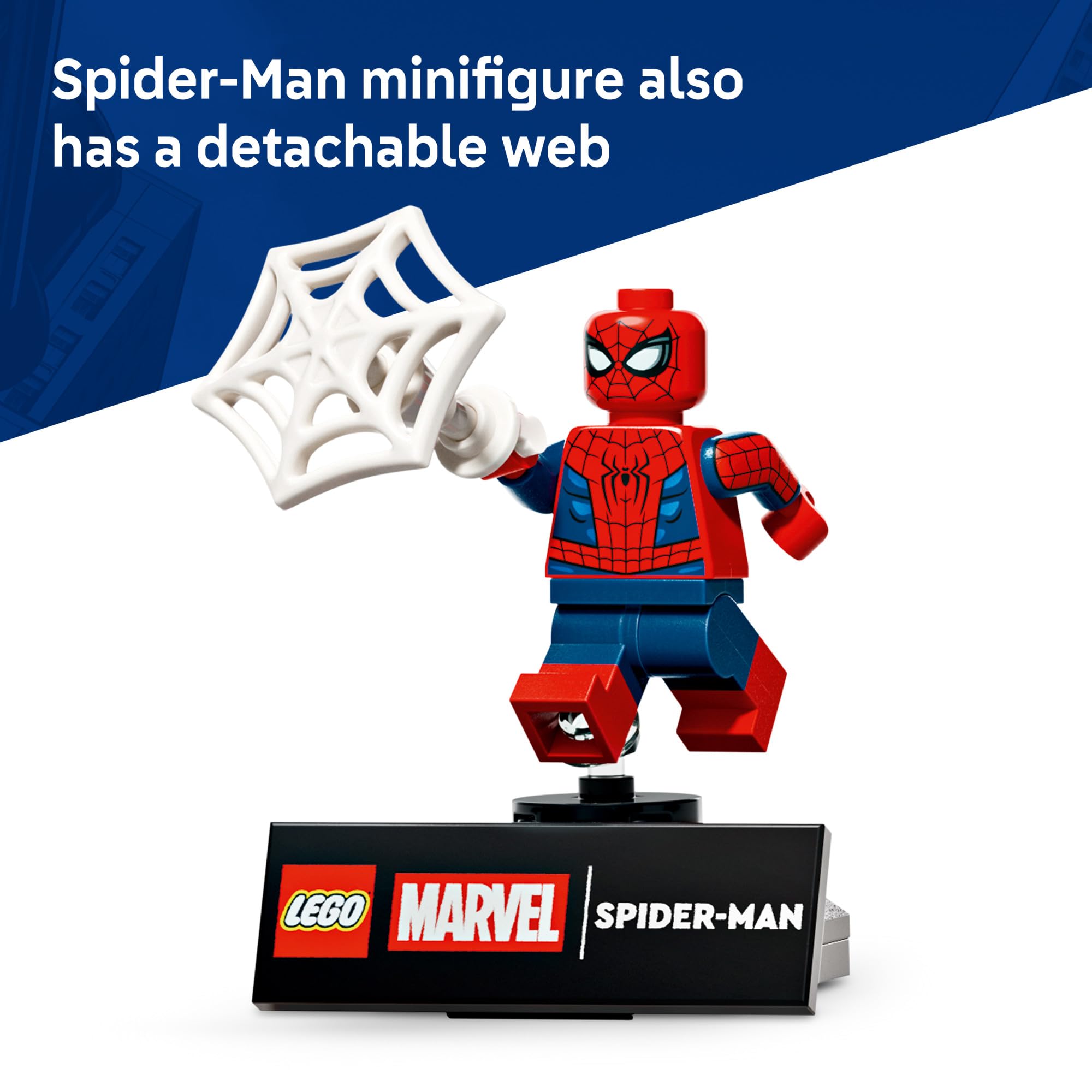 LEGO Spider-Man junto a regla que muestra 36 cm, comprobación de tamaño