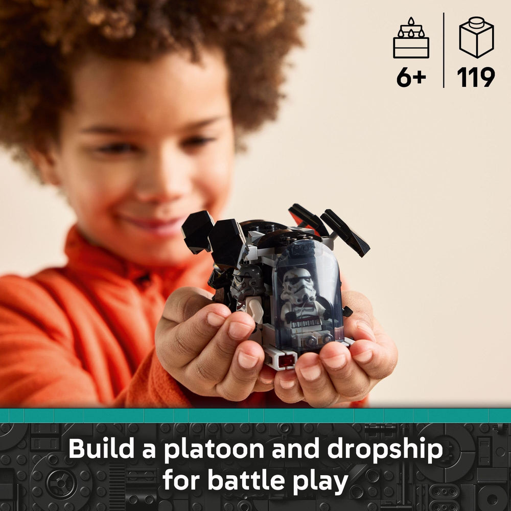 LEGO detalle de la cabina desmontable del dropship mostrando acceso y juego