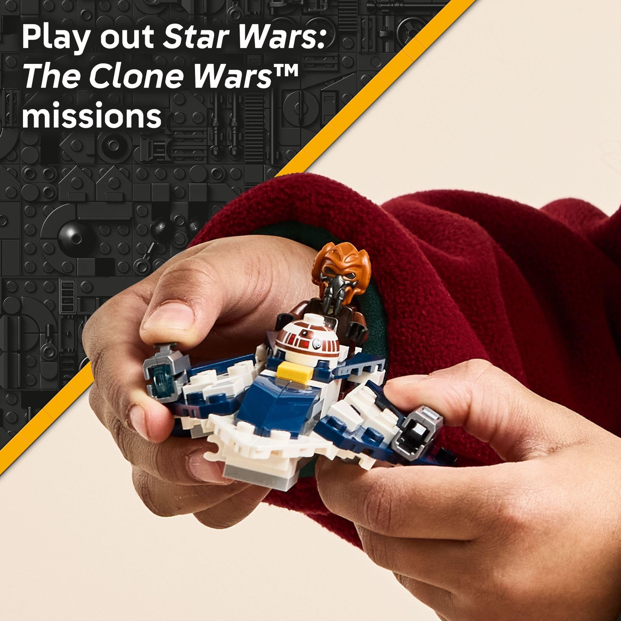 LEGO Plo Koon cabeza de droide R7‑D4 colocada al frente, añade compañia