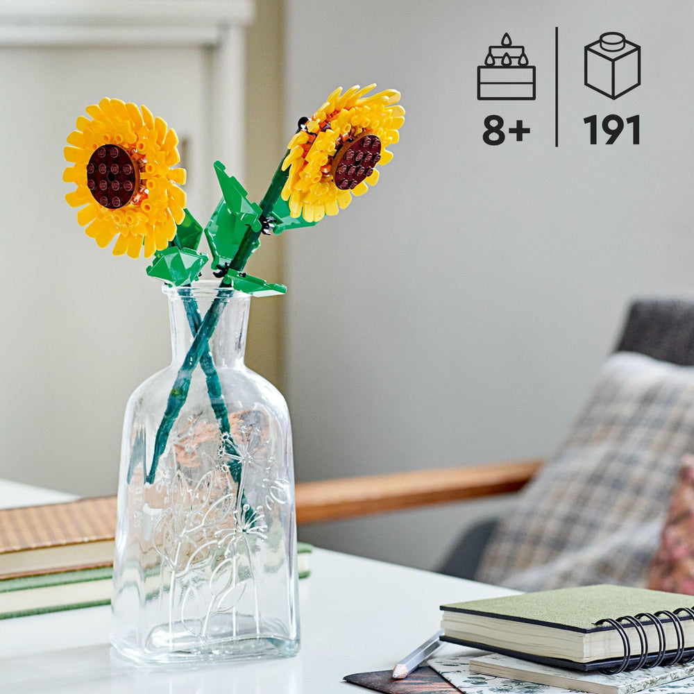 LEGO primer plano de pétalos del girasol con detalle y realismo decorativo