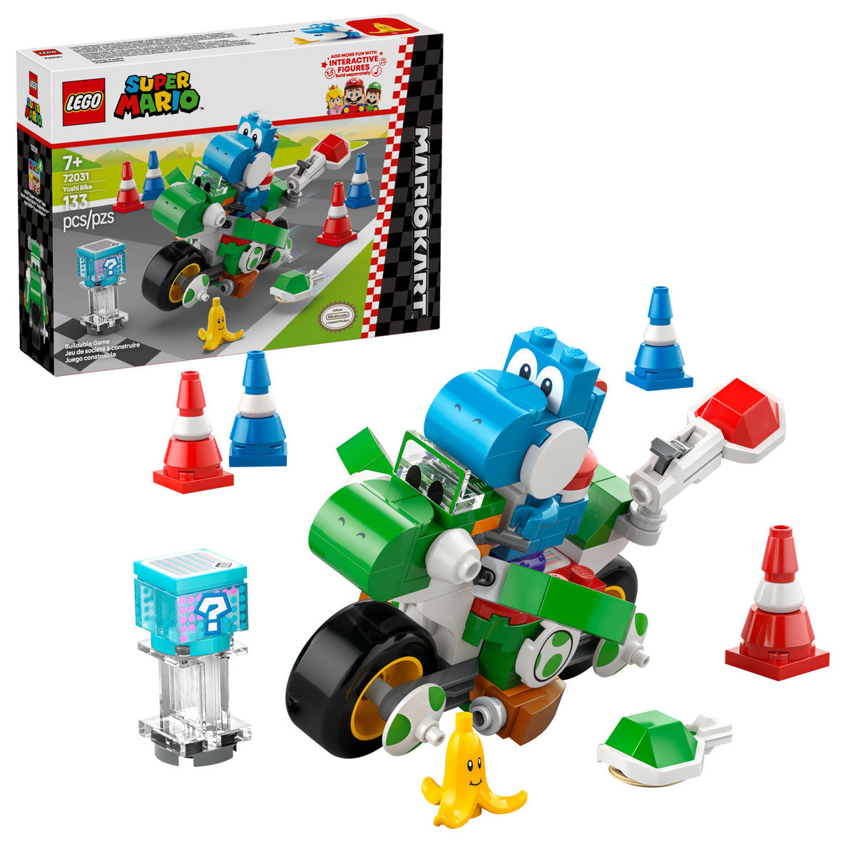 LEGO Super Mario frontal de la moto Yoshi mostrando diseño y colores