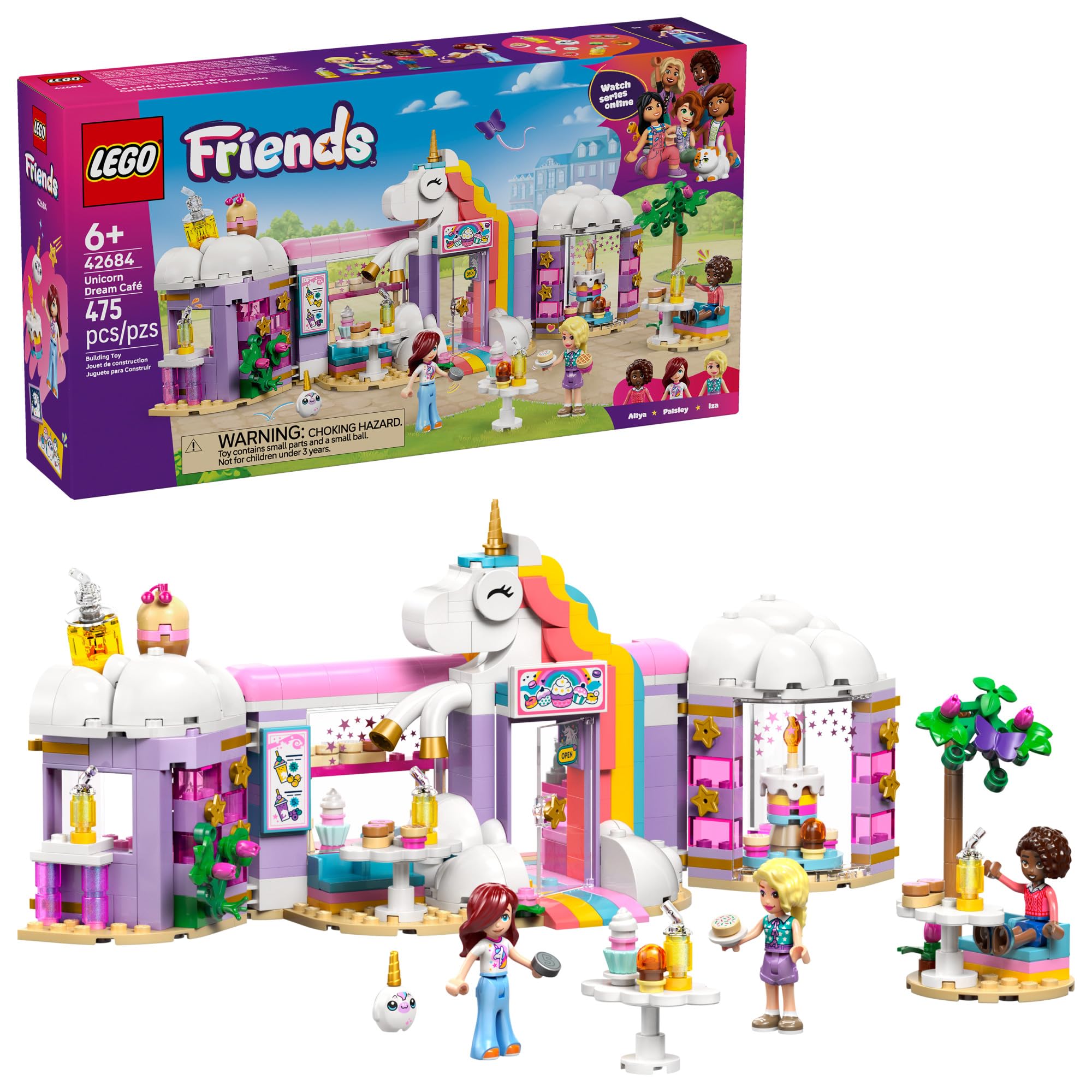 LEGO frontal del Unicorn Dream Café mostrando fachada colorida y entrada