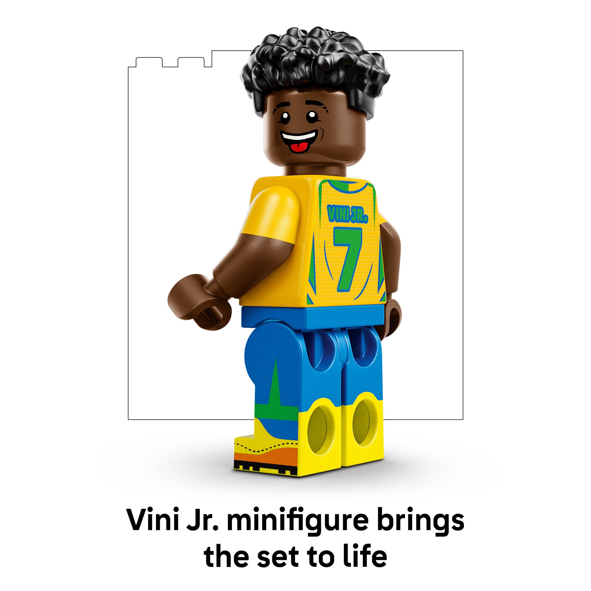 LEGO Vini Jr. gran número 7 en la escena, identificación del dorsal del jugador
