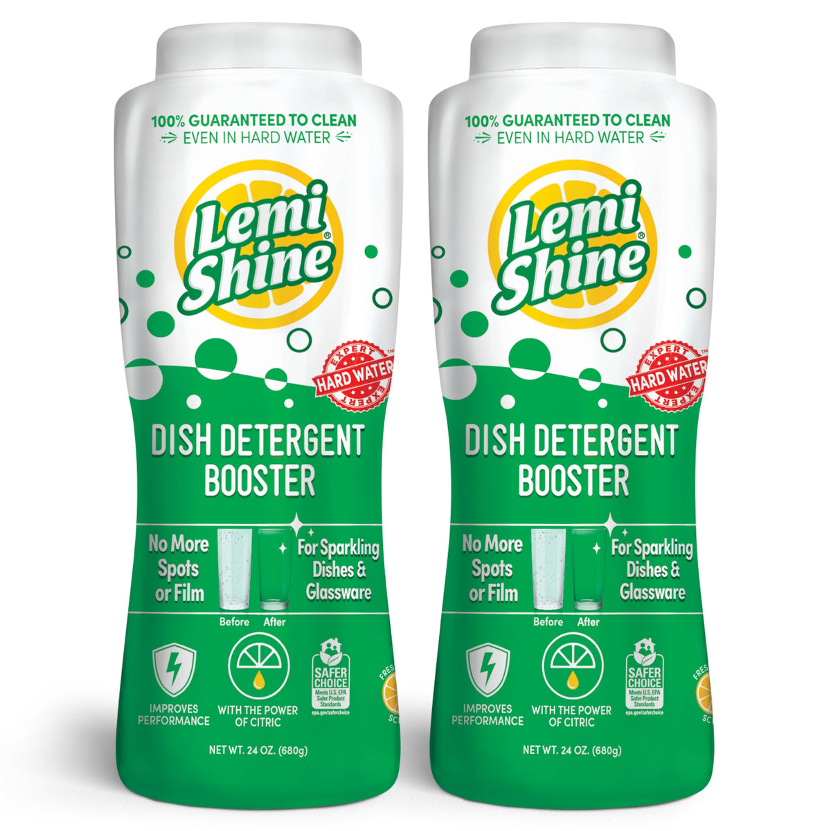 Lemi Shine front packaging showing two 24 oz bottles and label benefits