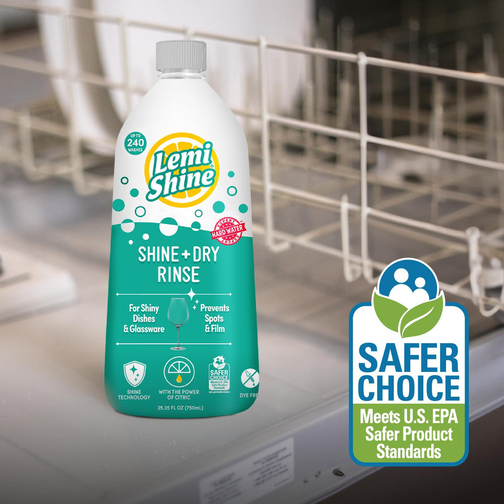 Lemi Shine cristalería brillante como beneficio visible tras el enjuague