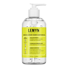 Lemyn Organics botella frontal con bomba mostrando etiqueta clara y uso fácil