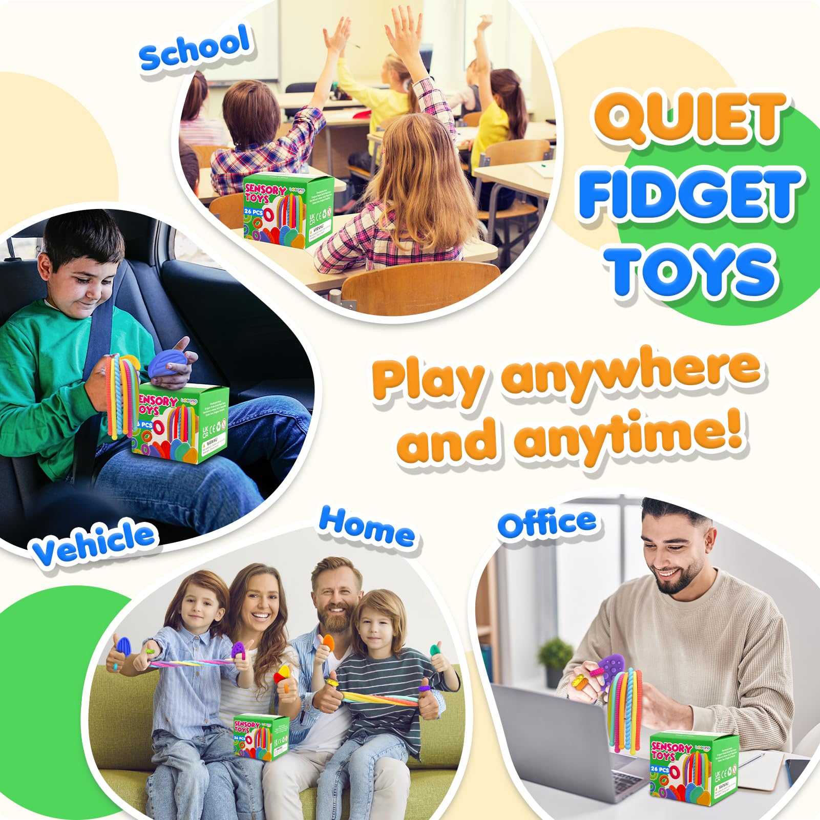 LESONG niños en aula usando fidgets silenciosos para atención y calma