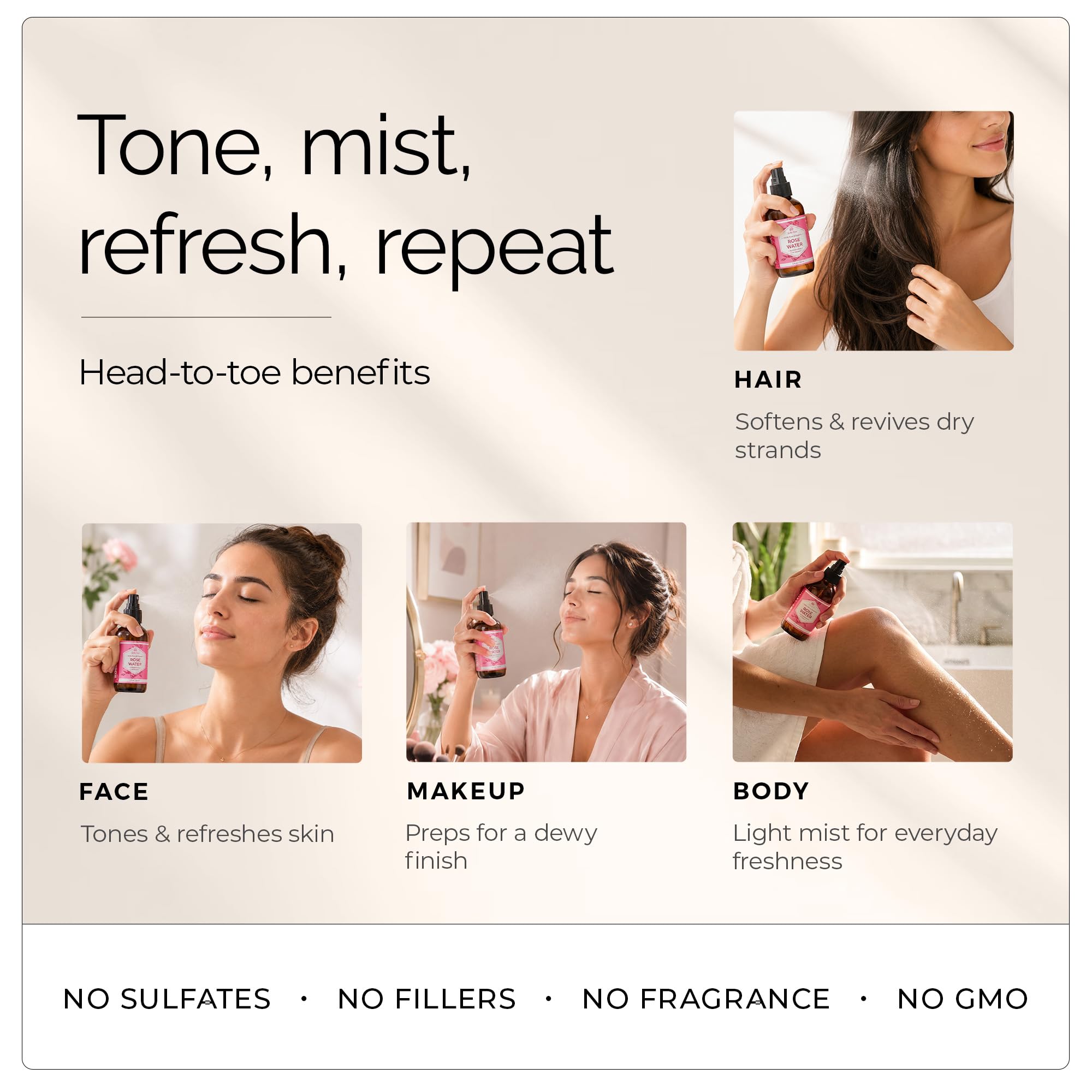 Leven Rose persona rociando rostro para frescura al instante