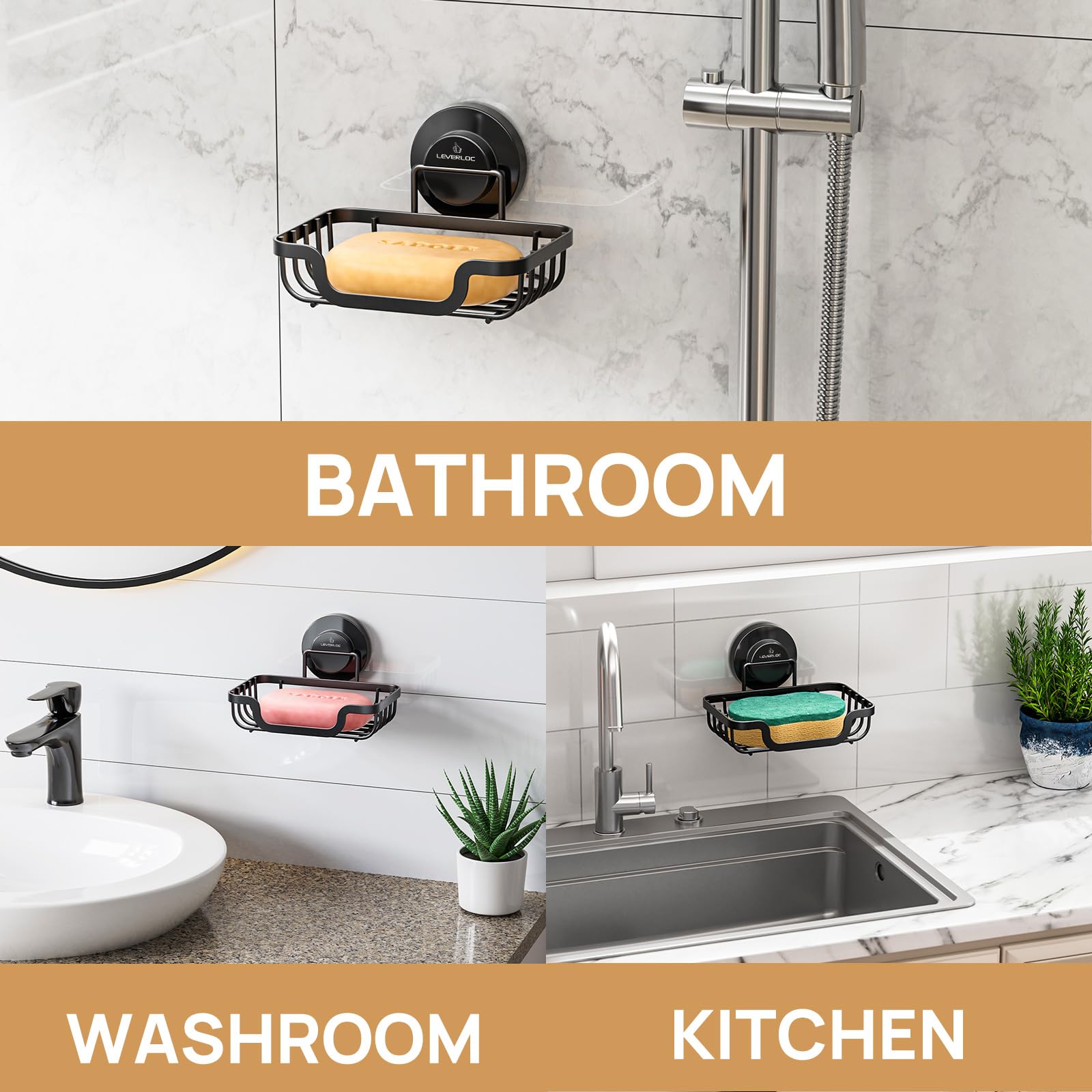 LEVERLOC barra de jabón colocada en la bandeja con buen drenaje