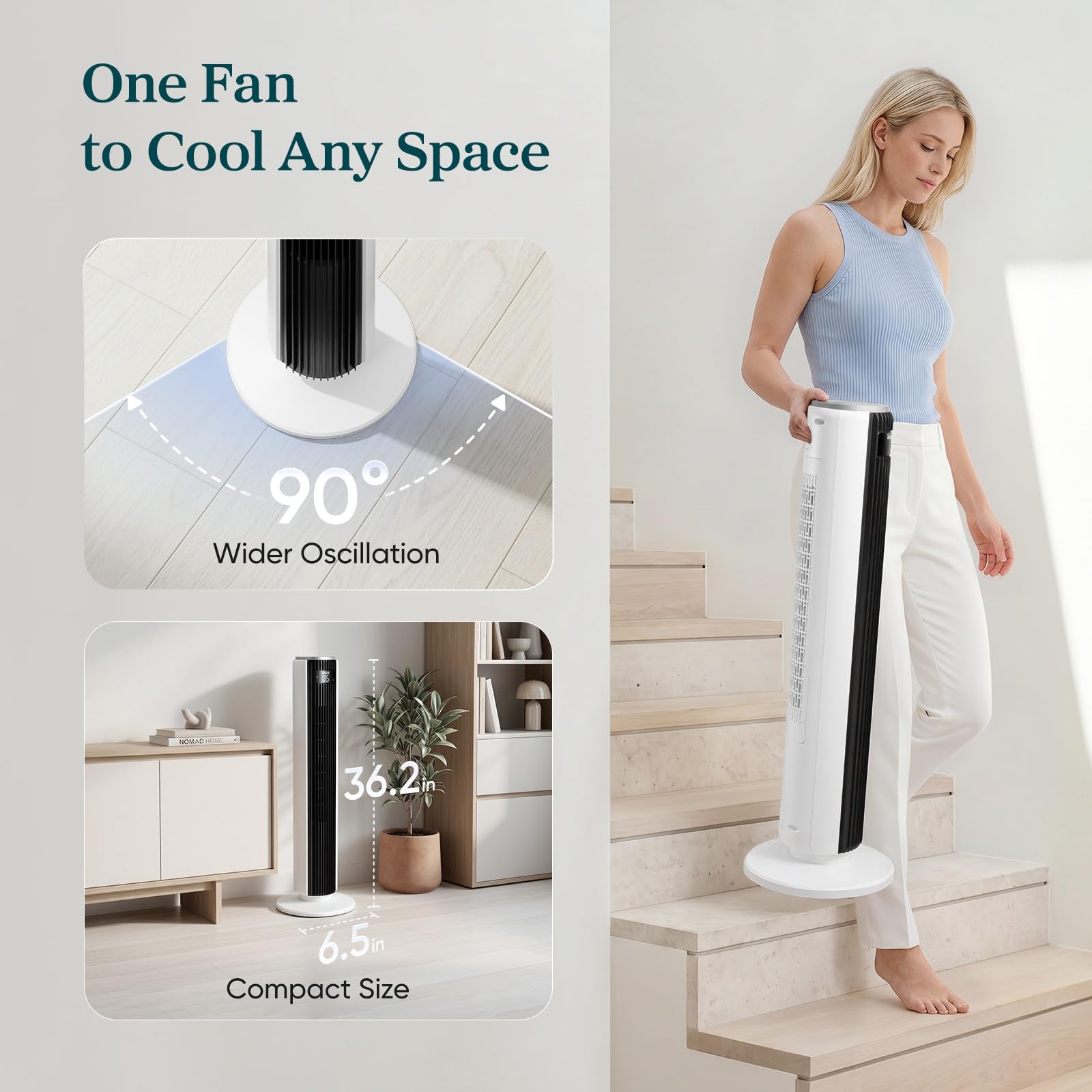Levoit control remoto junto al ventilador mostrando operación cómoda desde la cama