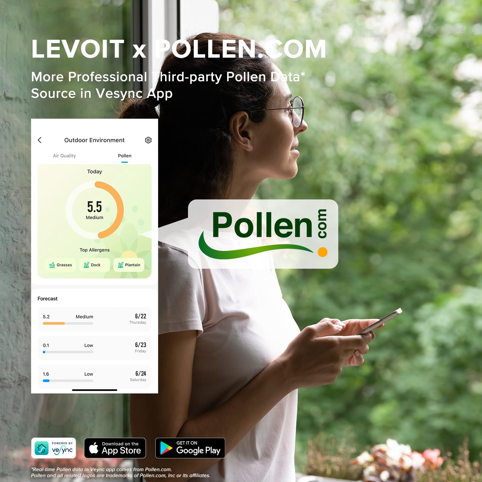 Levoit Core 600S-P app VeSync en móvil para control remoto y alertas