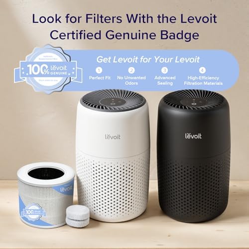 Levoit filtro montado en purificador mostrando ajuste fácil y funcionamiento óptimo