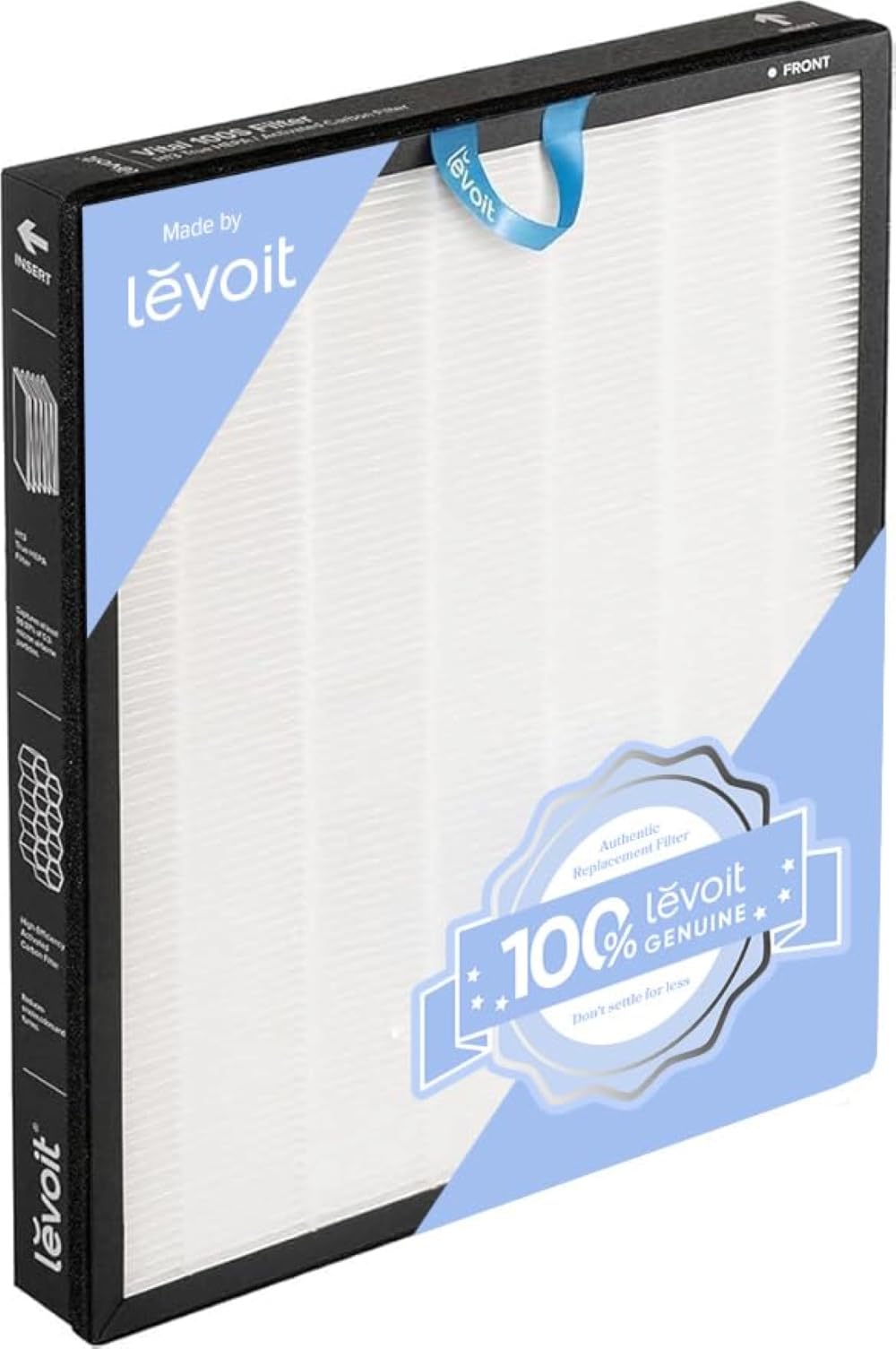 Levoit filtro repuesto frontal mostrando diseño y encaje, garantiza compatibilidad