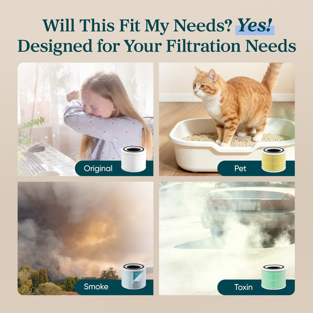 Levoit textura de la fibra del filtro que ilustra capacidad de filtración y durabilidad