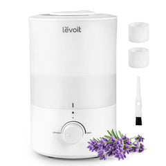 Levoit vista frontal del humidificador mostrando controles silenciosos
