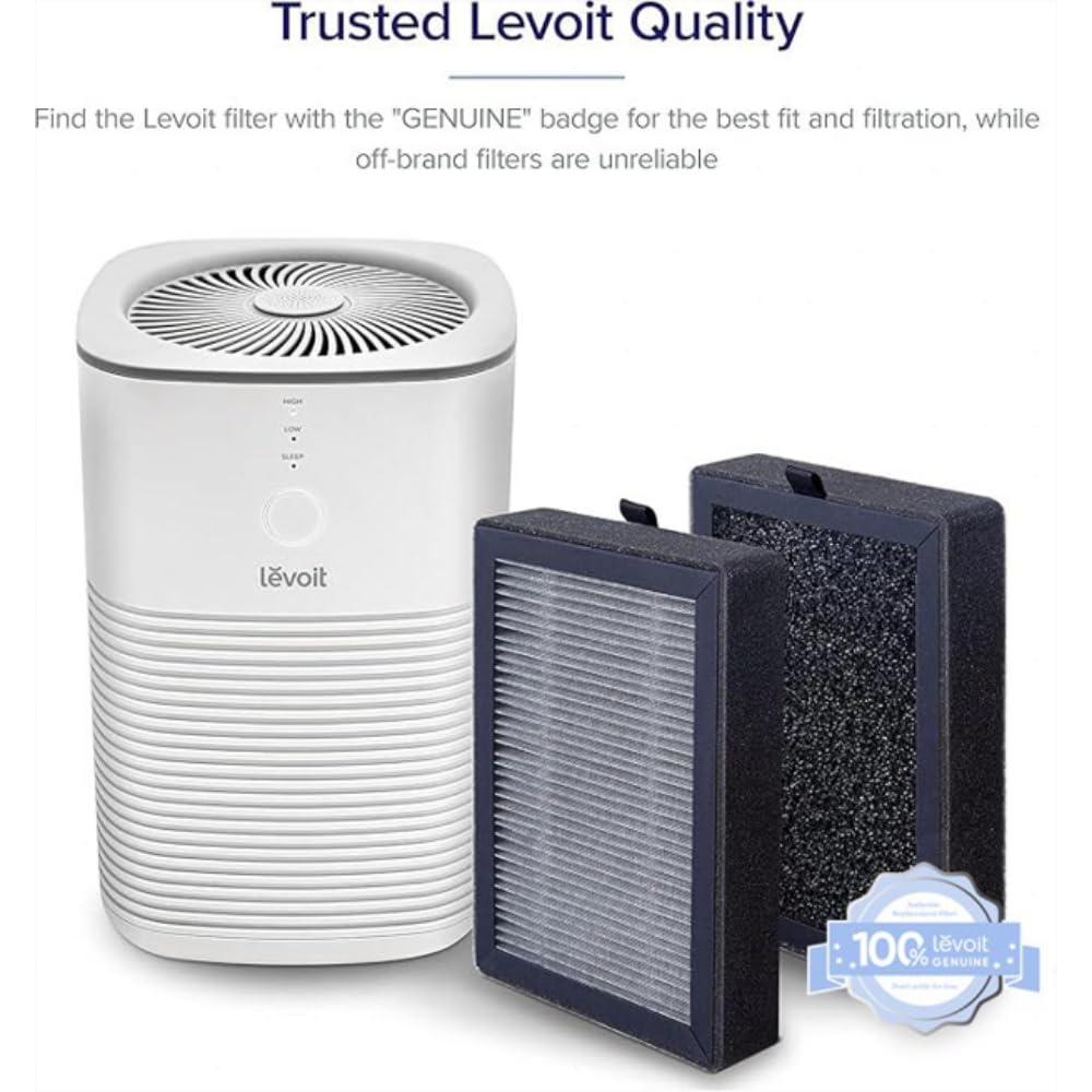 Levoit detalle de la estructura dual del filtro mostrando capas y eficiencia