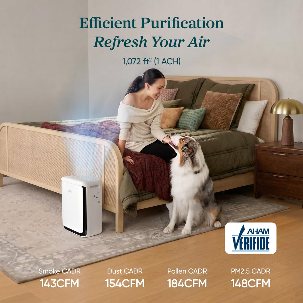 Levoit Vital Pet comparación de tamaño indicando cobertura para habitación grande