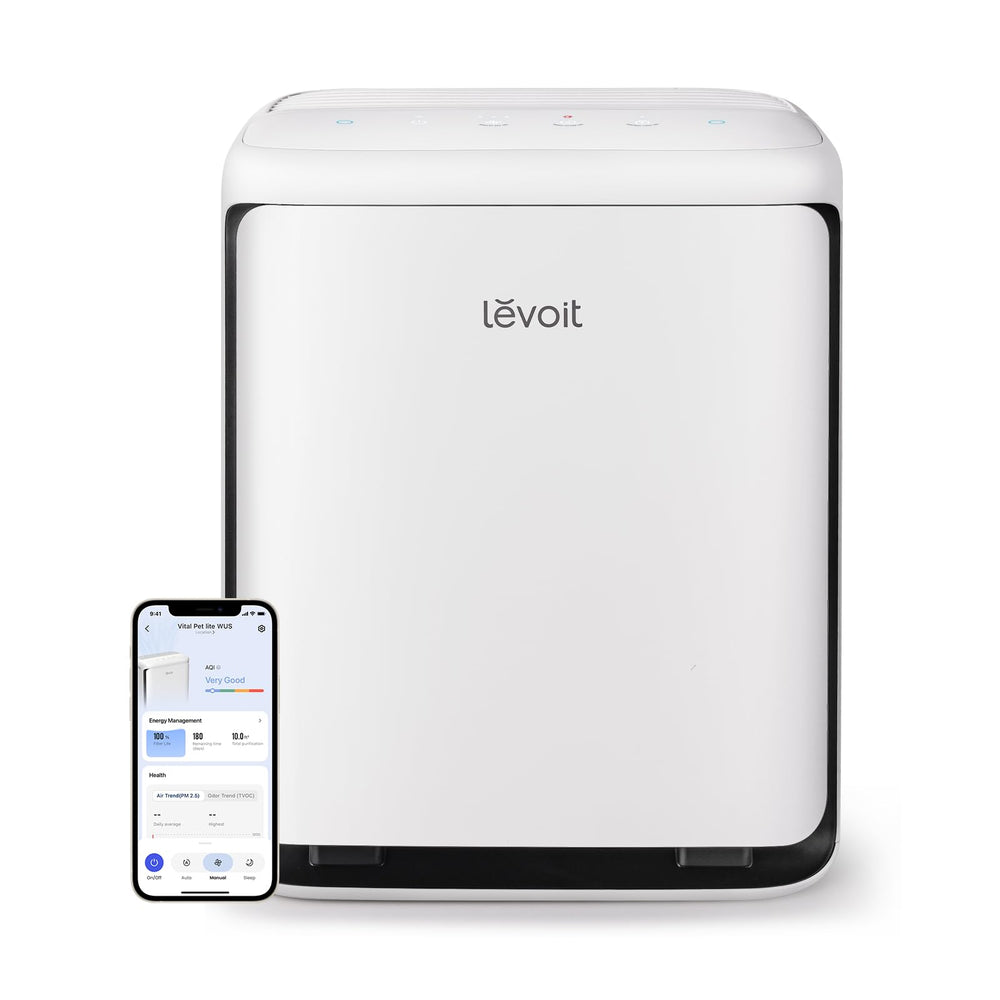 Levoit Vital Pet vista frontal mostrando diseño moderno y purificación rápida