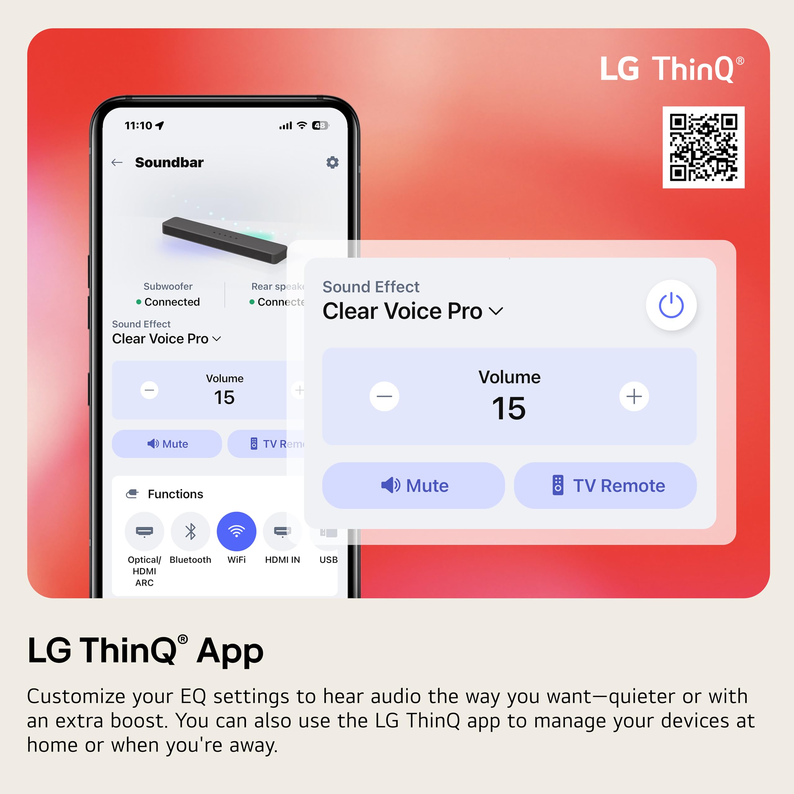 LG S40TR app LG Soundbar en smartphone para ajuste rápido de audio