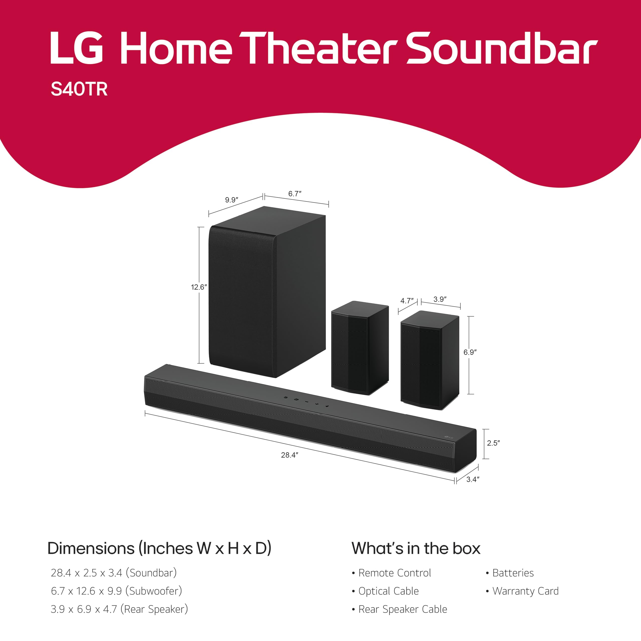 LG S40TR instalada junto a TV en salón para experiencia cinematográfica