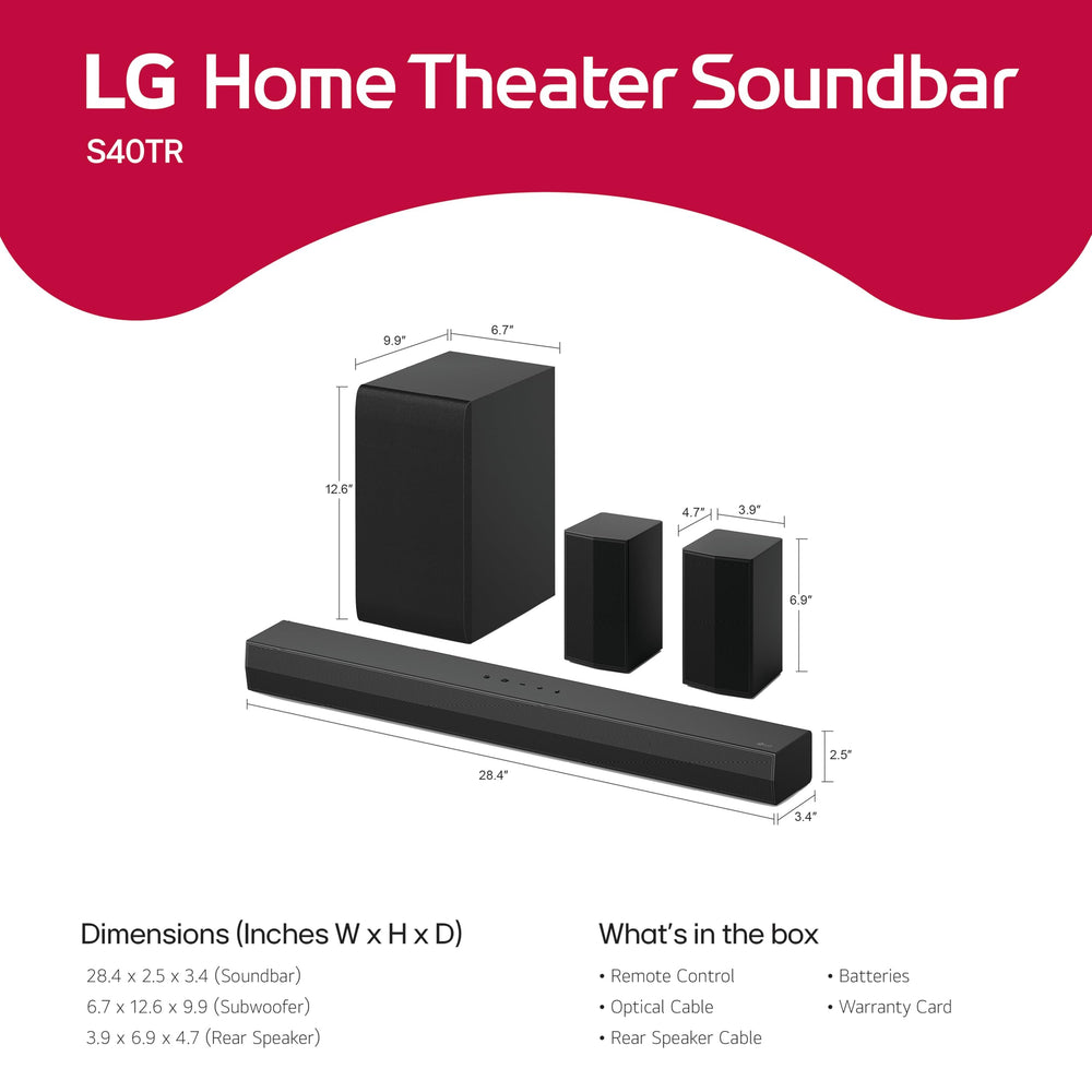 LG S40TR instalada junto a TV en salón para experiencia cinematográfica