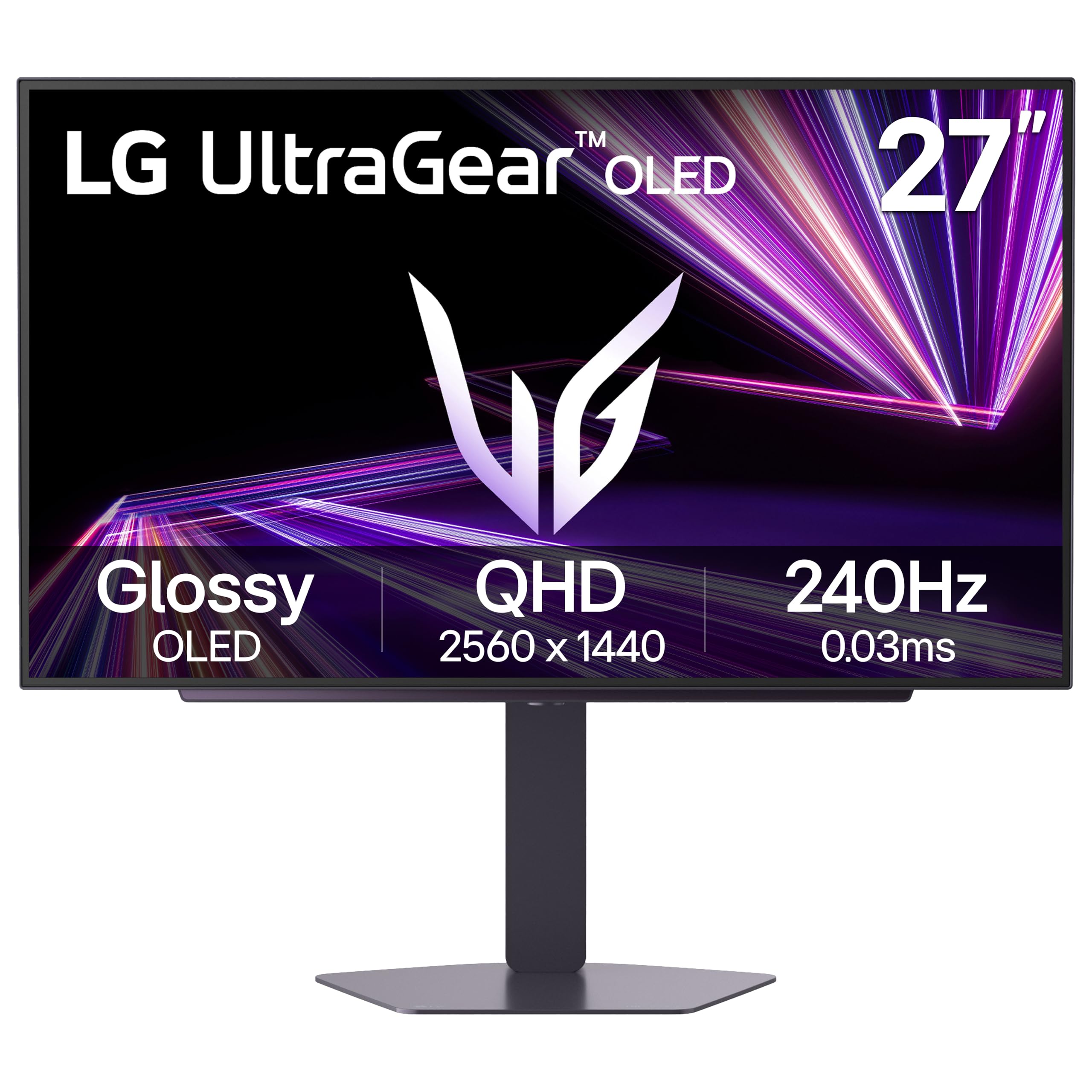 LG UltraGear frontal 27" mostrando pantalla QHD, mejora visual inmediata