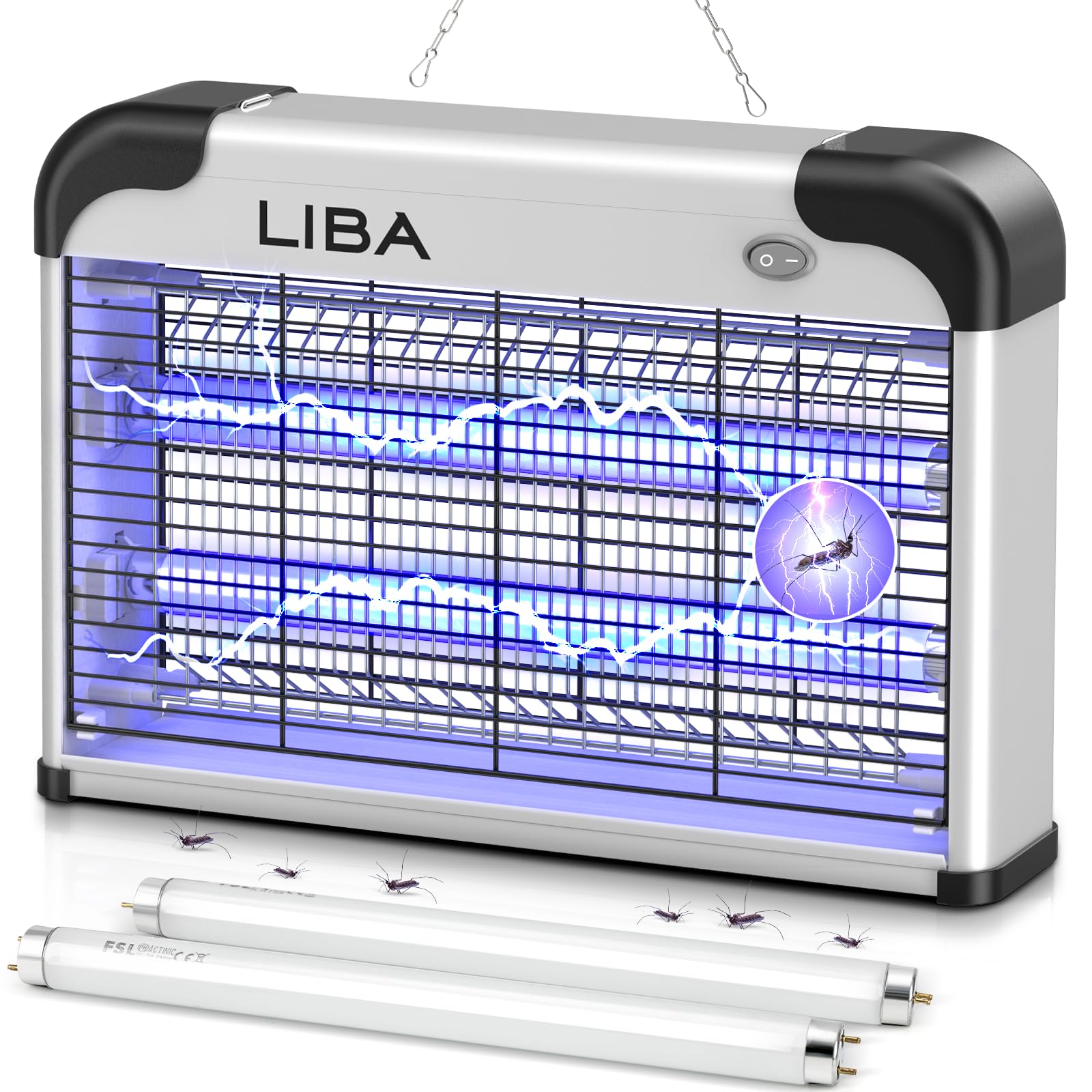 LiBa bug zapper front view showing compact design and protective grid for safer indoor control
