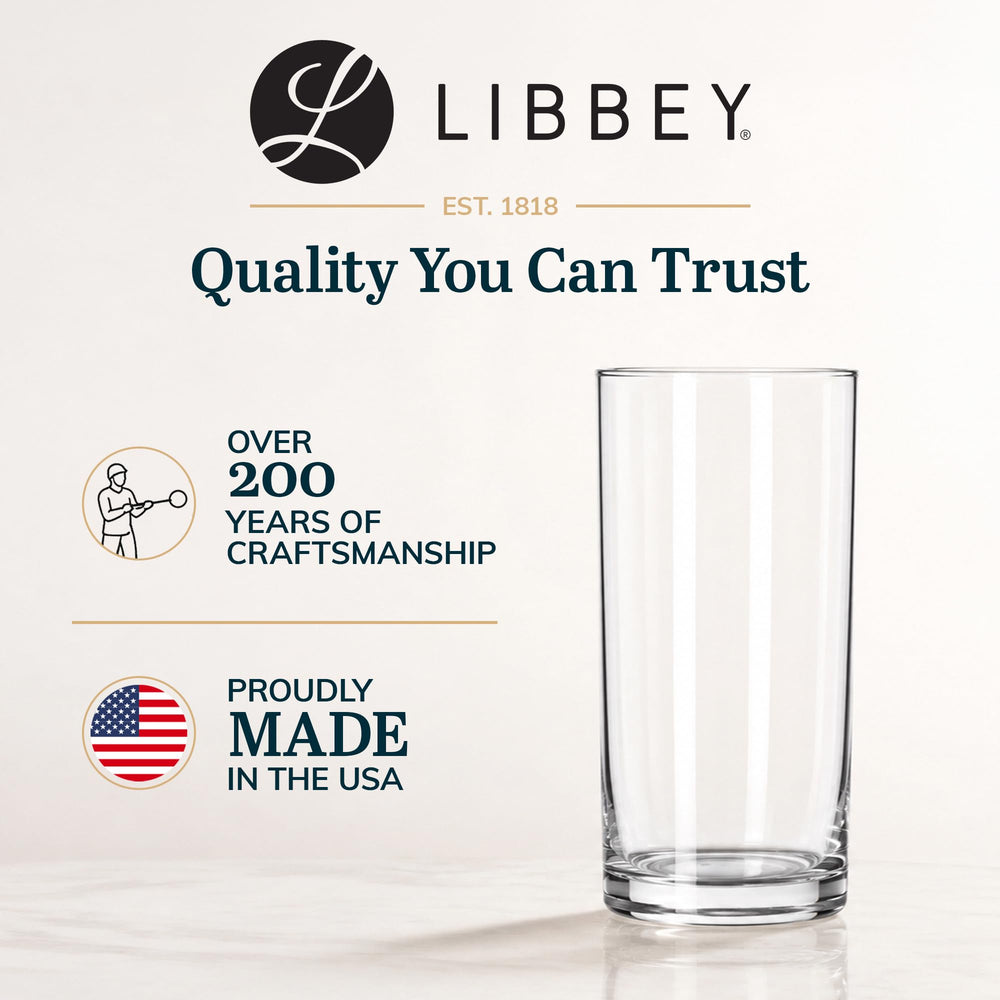 Libbey etiqueta mostrando capacidad de 15,5 oz y marca