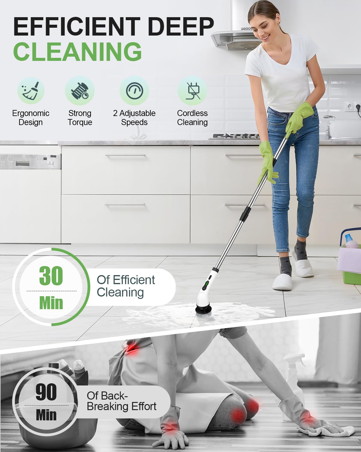 Lichffy varilla extensible en uso para limpiar áreas altas cómodamente