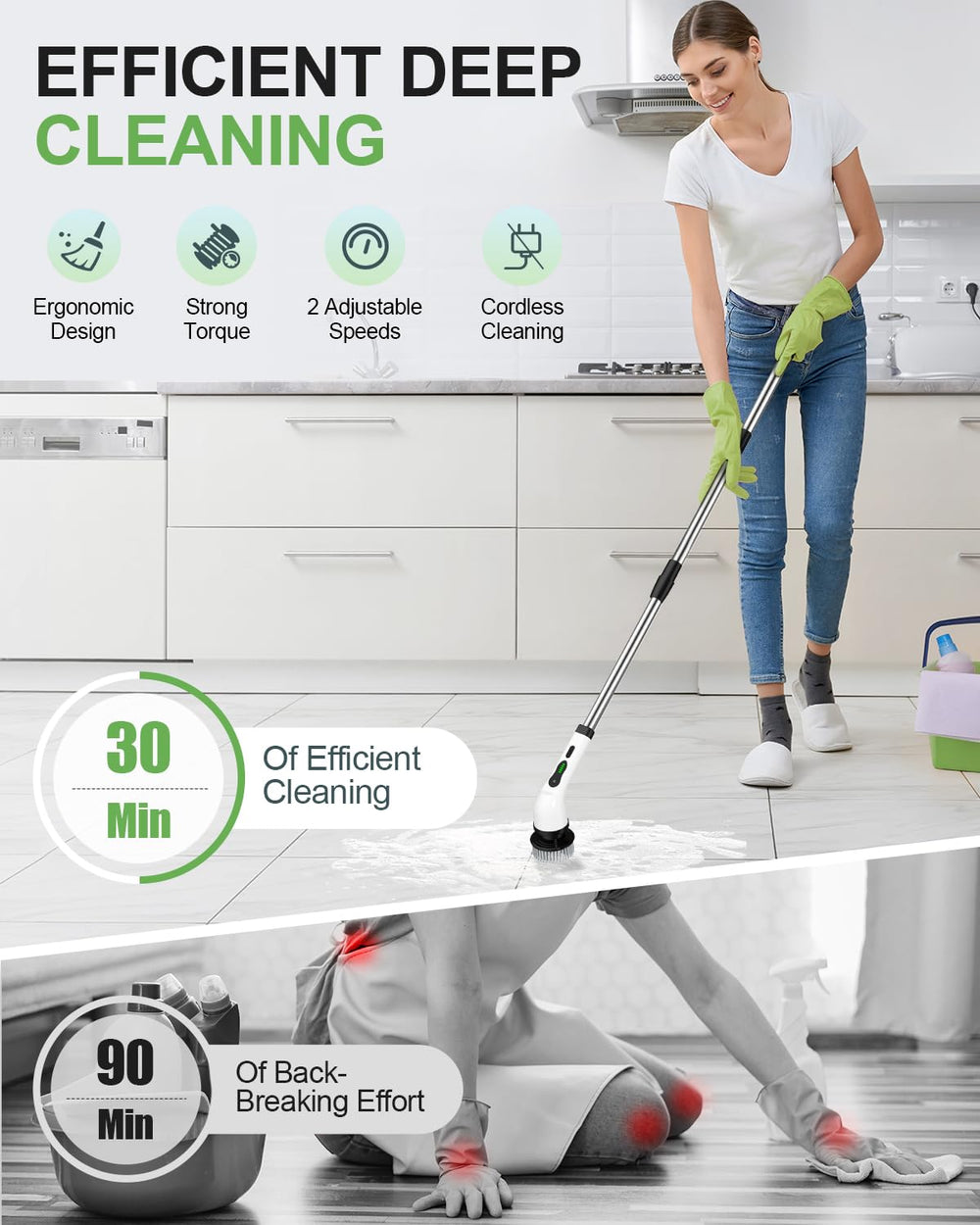 Lichffy varilla extensible en uso para limpiar áreas altas cómodamente