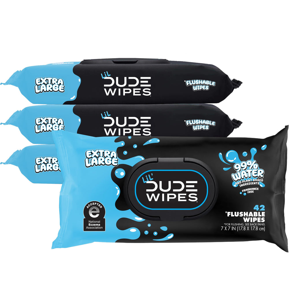 LiL' DUDE Wipes empaque frontal mostrando 168 unidades y tamaño extra