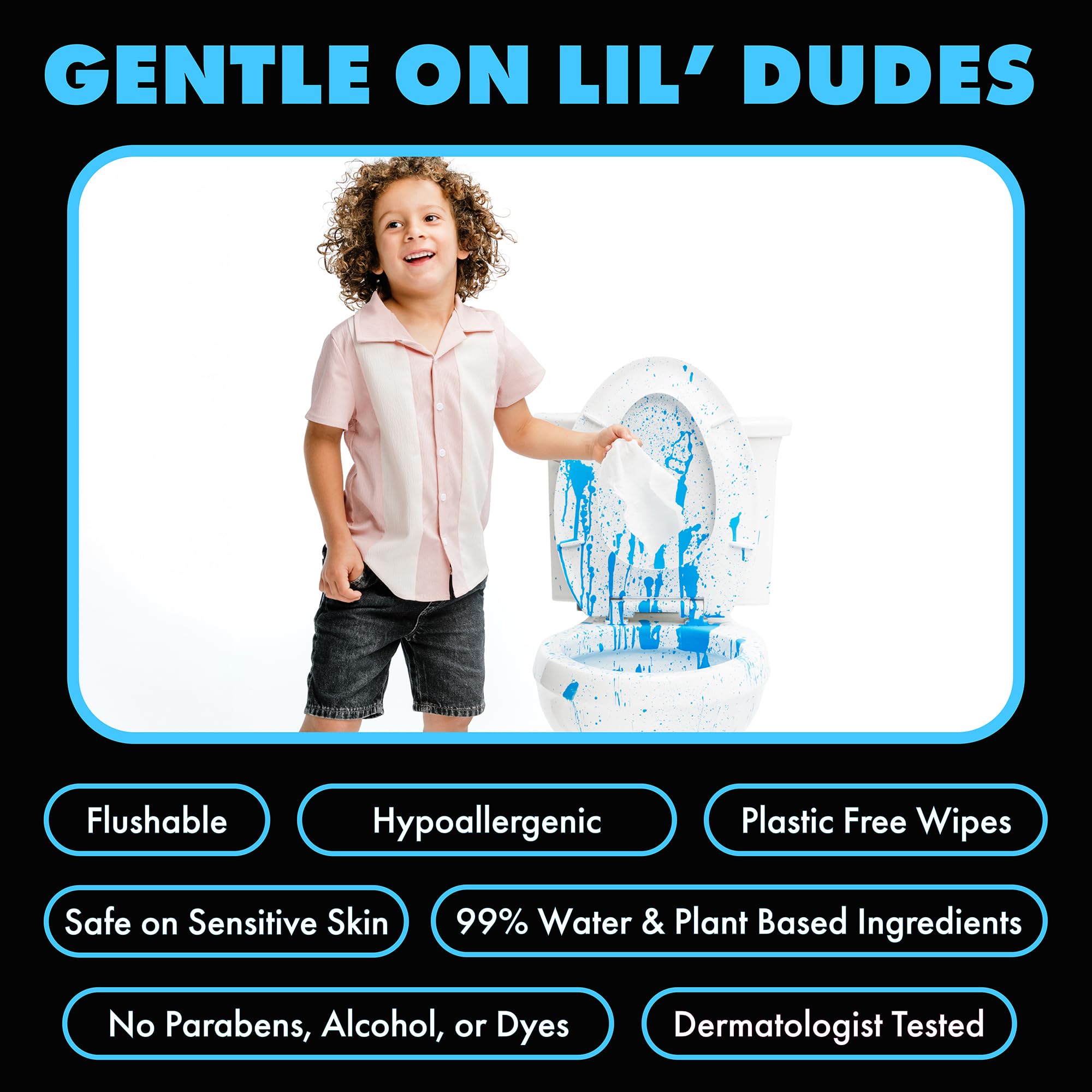 LiL' DUDE Wipes toallita desplegada demostrando cobertura amplia