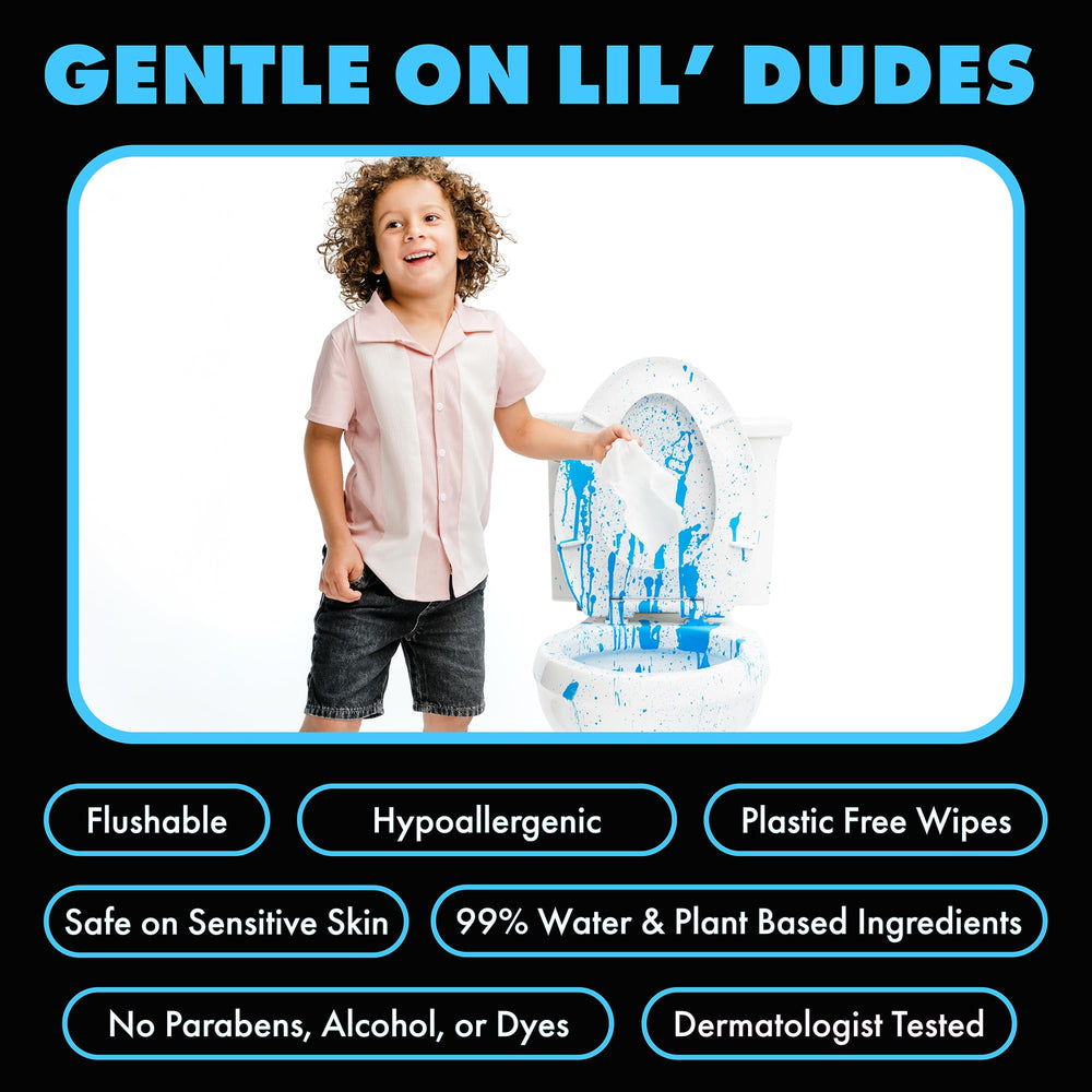 LiL' DUDE Wipes toallita desplegada demostrando cobertura amplia