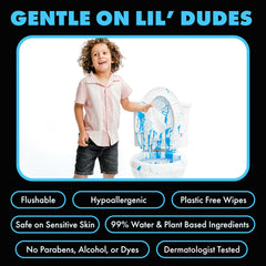 LiL' DUDE Wipes toallita desplegada demostrando cobertura amplia