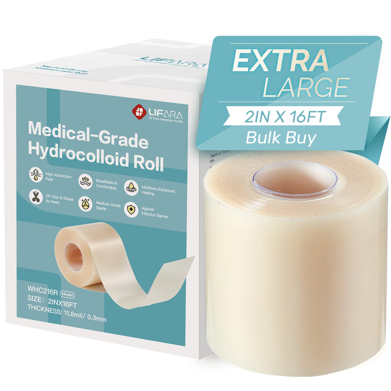 LIFARA rollo frontal del empaque mostrando tamaño y formato práctico