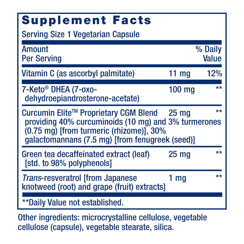 Life Extension cápsulas vegetarianas 7‑Keto DHEA vista cercana para pureza