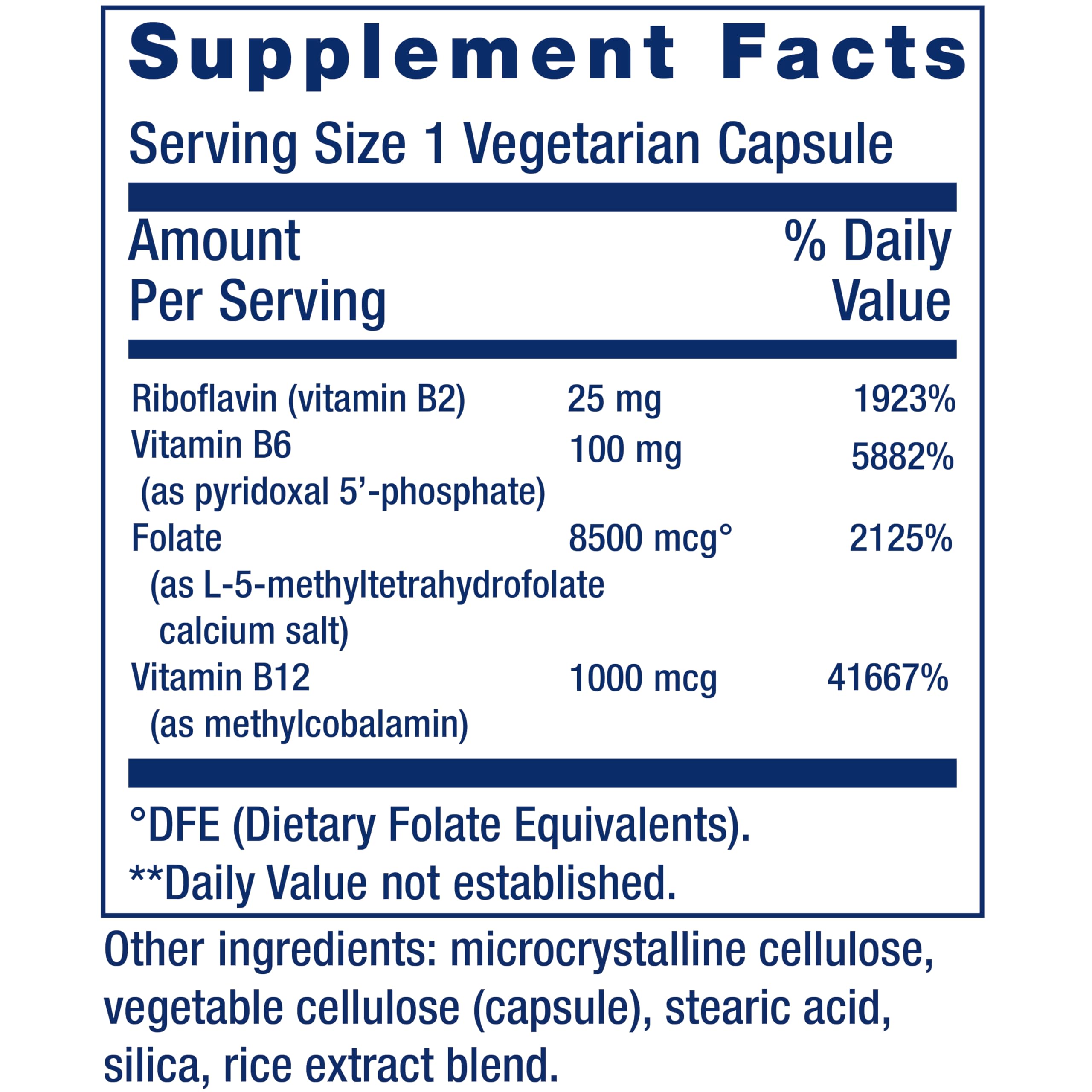 Life Extension detalle de la etiqueta con vitaminas B activas y dosificación clara