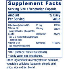 Life Extension detalle de la etiqueta con vitaminas B activas y dosificación clara