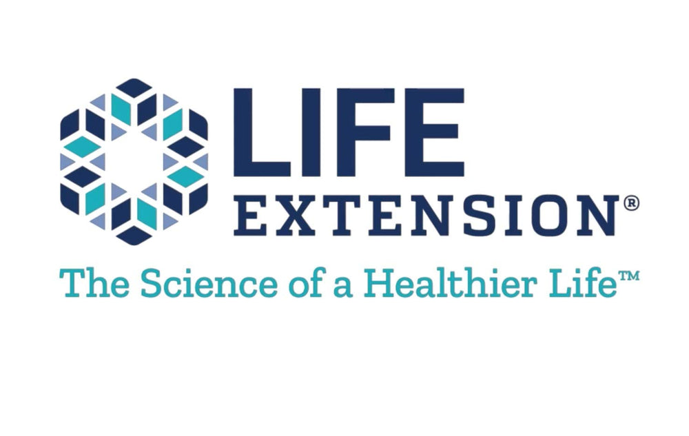 Life Extension producto en mesa de cocina junto a alimentos saludables