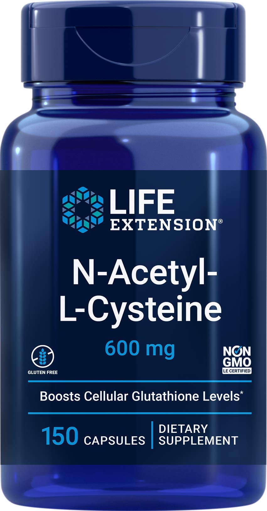 Life Extension frasco frontal mostrando etiqueta y cantidad, confianza en calidad