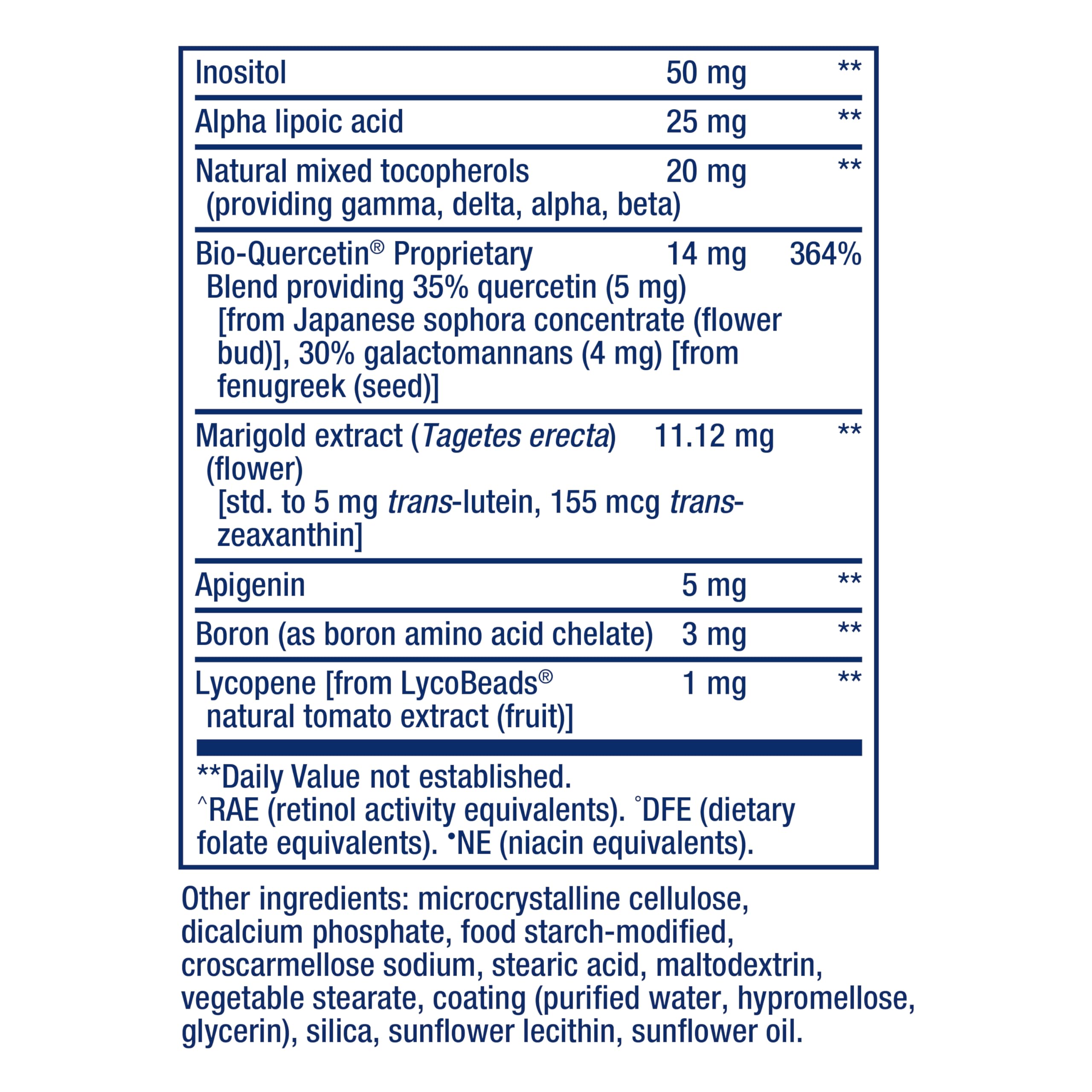 Life Extension etiqueta con lista de ingredientes y formas bioactivas