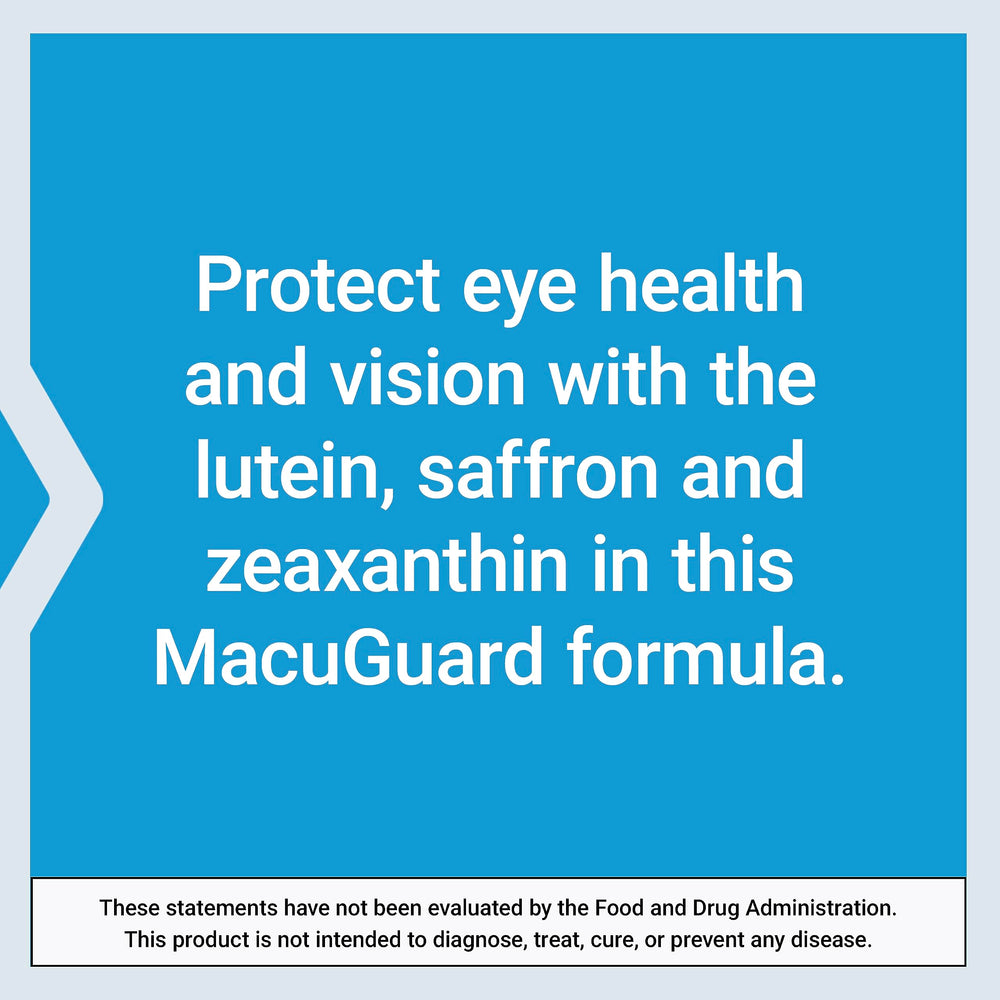 Life Extension MacuGuard junto a gafas en mesa, sugiere uso diario
