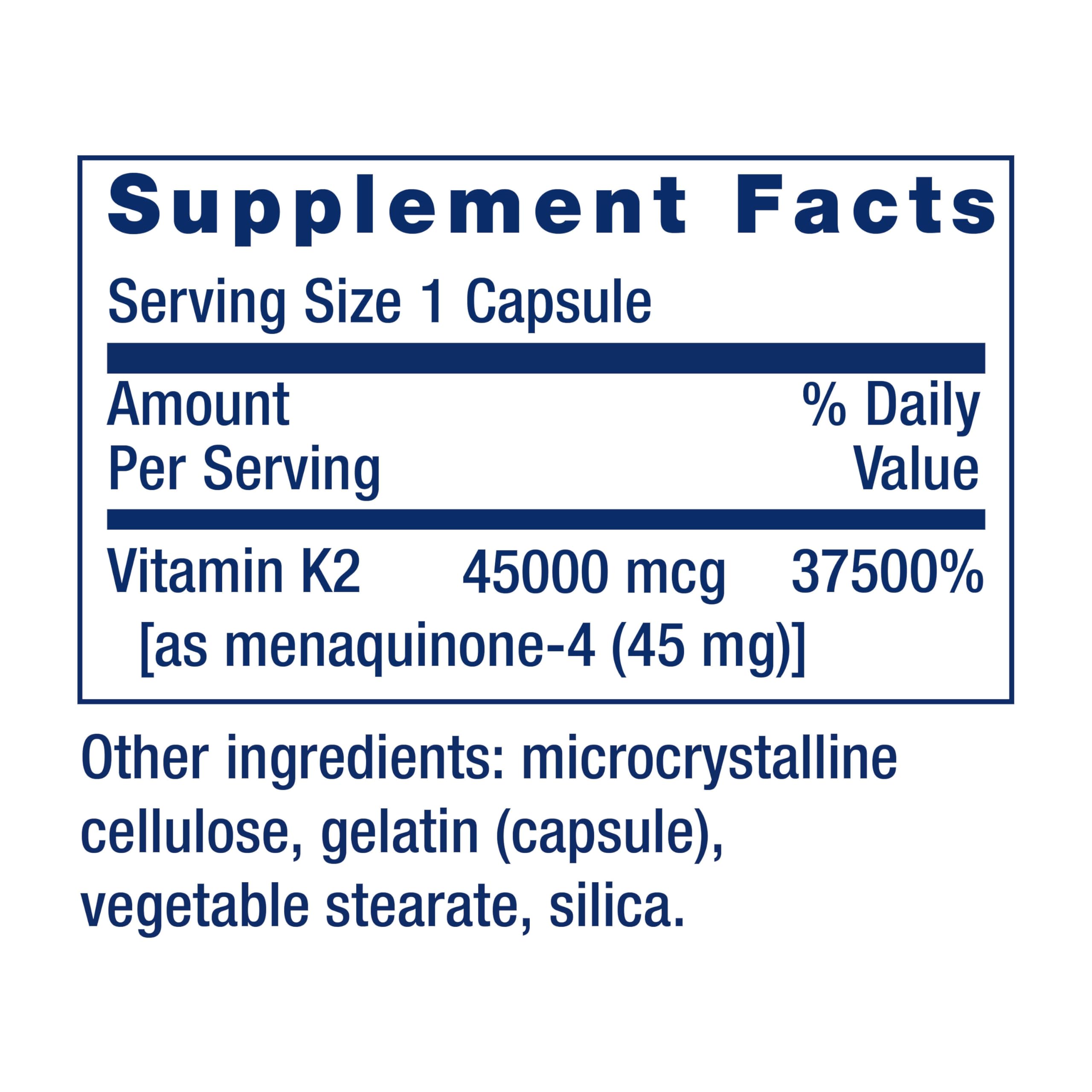 Life Extension etiqueta con lista de ingredientes y dosis destacada 45 mg