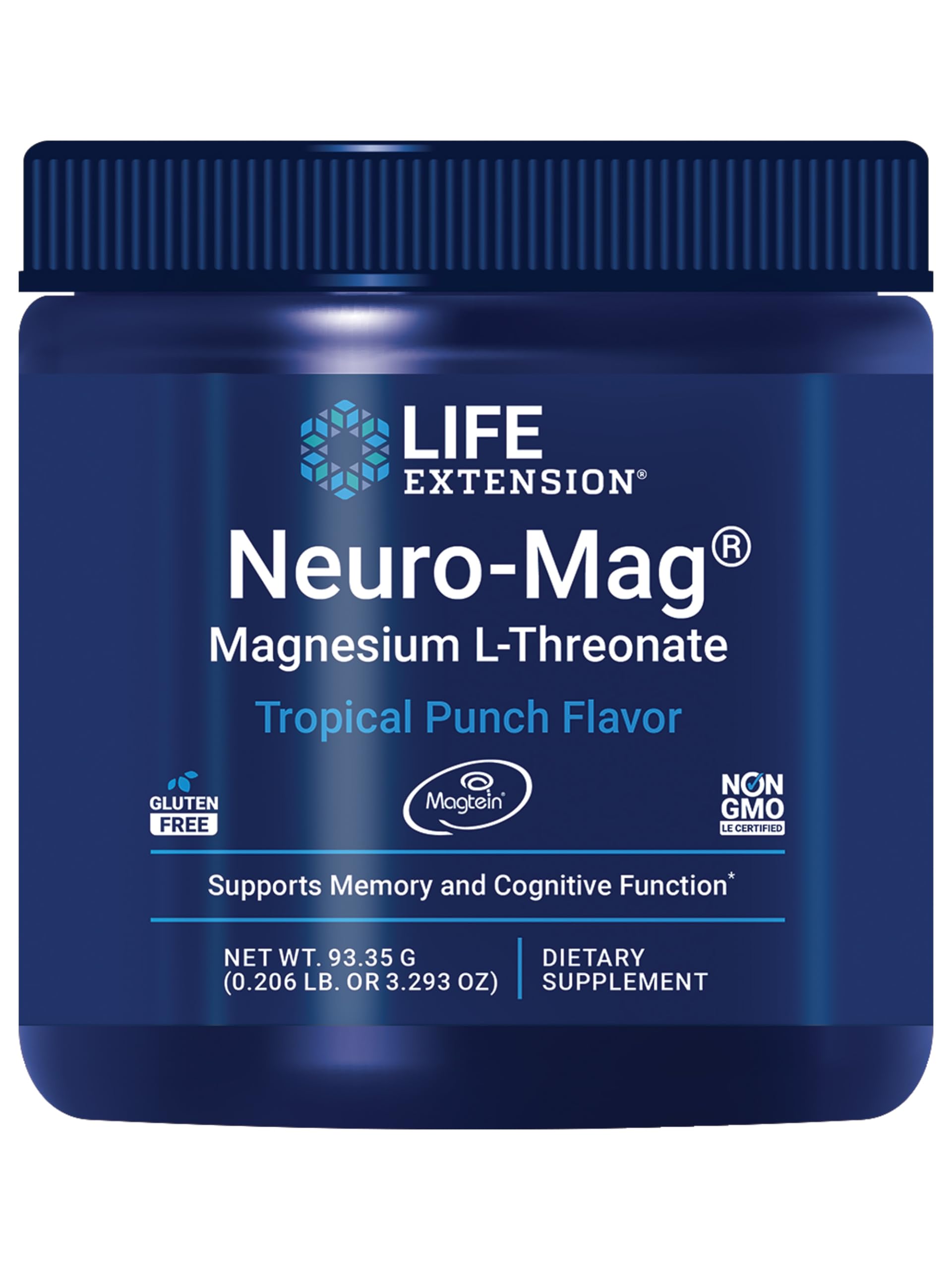 Life Extension envase frontal del Neuro-Mag mostrando marca y sello de calidad