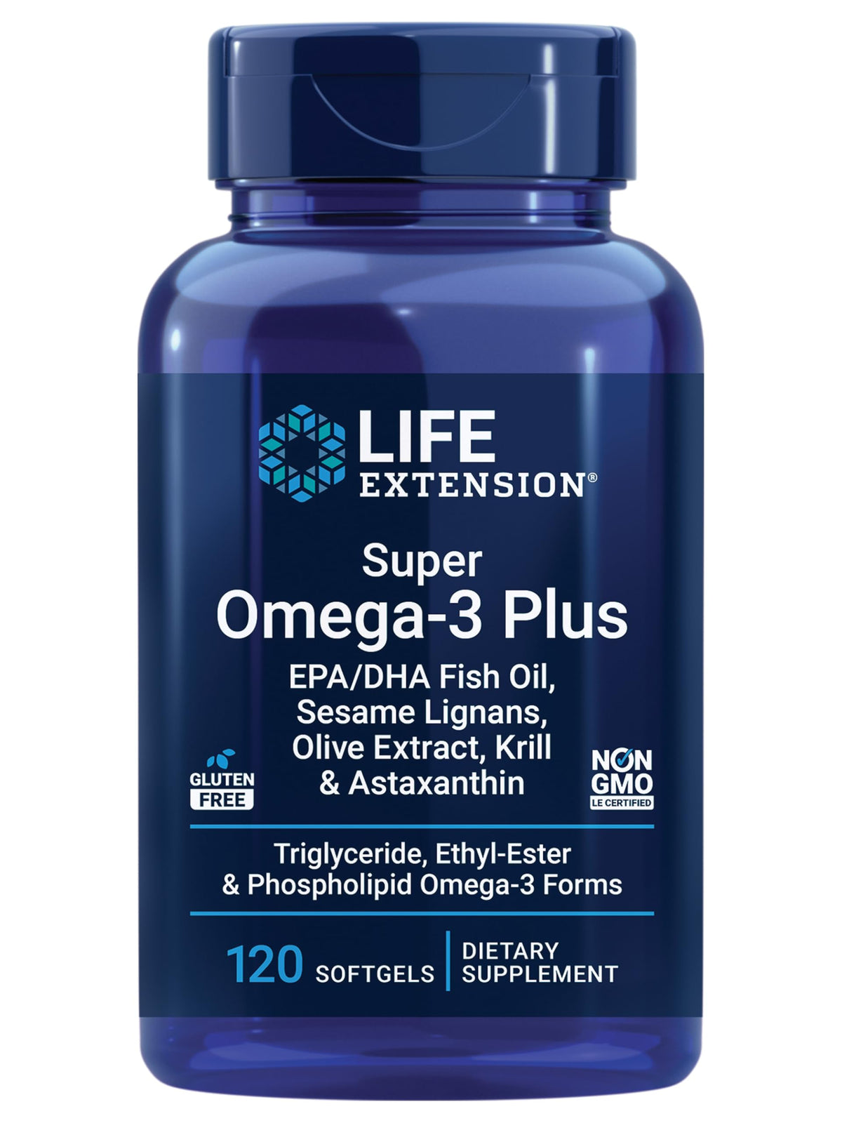 Life Extension envase frontal mostrando 120 cápsulas y beneficios