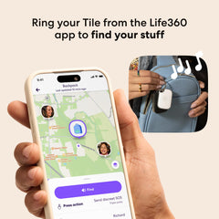 Tile Pro de Life360 sujeto a un llavero para encontrar llaves con facilidad